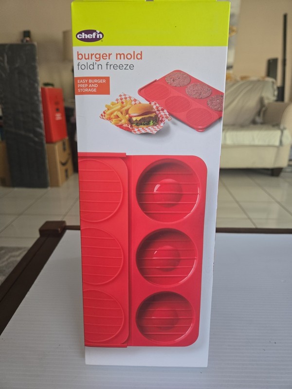 Chef'n Shape + Store Burger Mold 3 Burger Fold & Freezer Red Silicone Container gallery