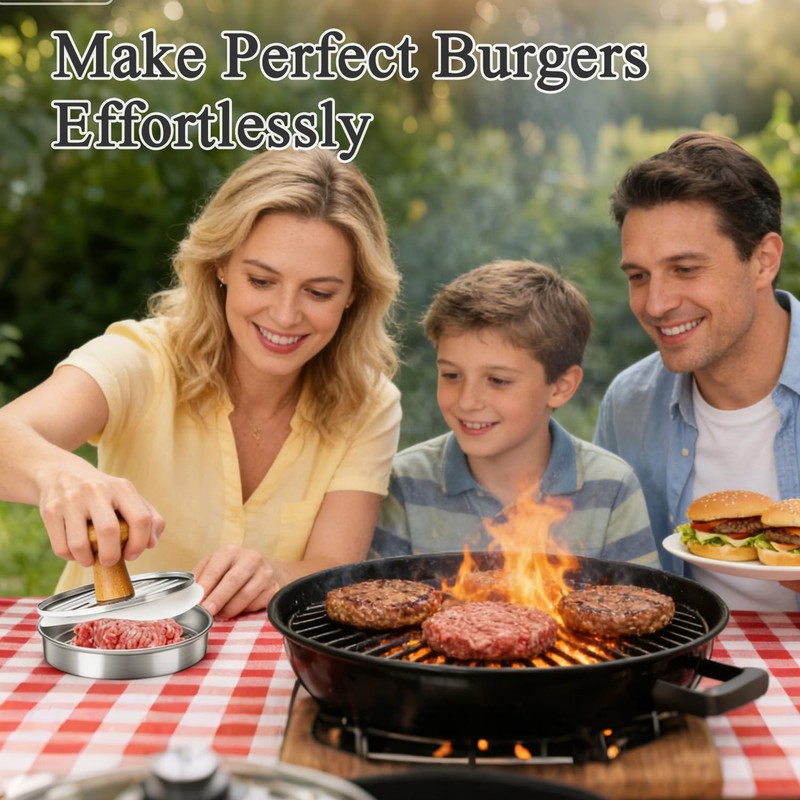 Hamburger Press Patty Maker 5 Inch Stainless Steel NonStick 20 Wax Papers gallery