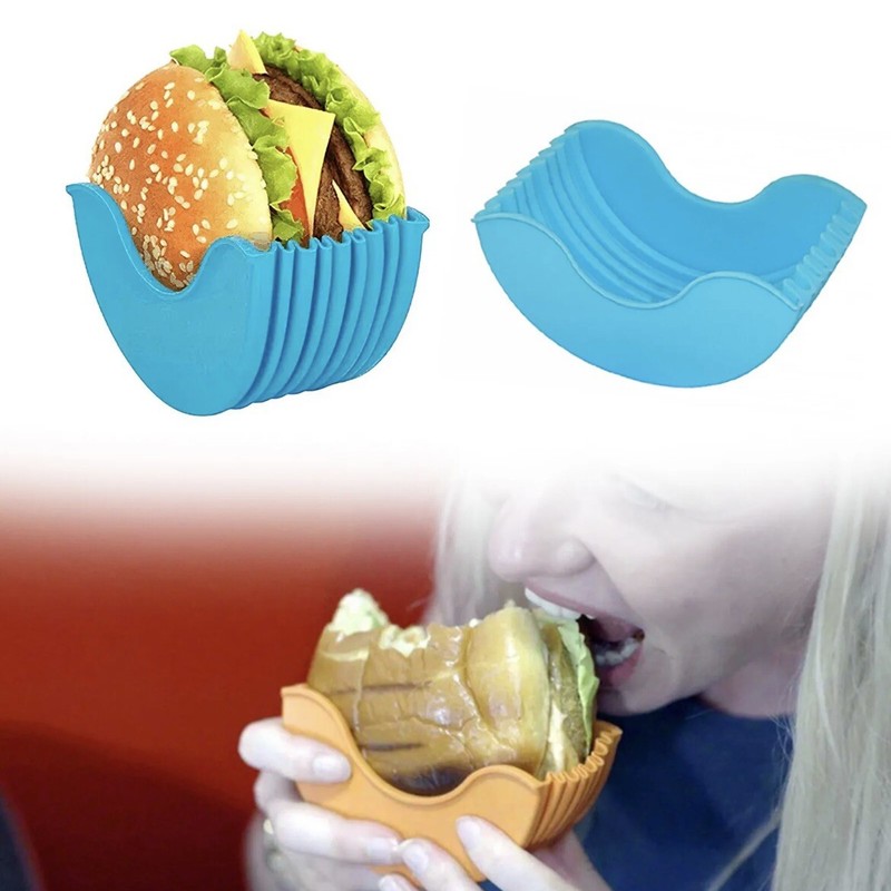 4Pc Hamburger Holder To Eat Mess Free Silicone Dish Washer Safe Holder gallery