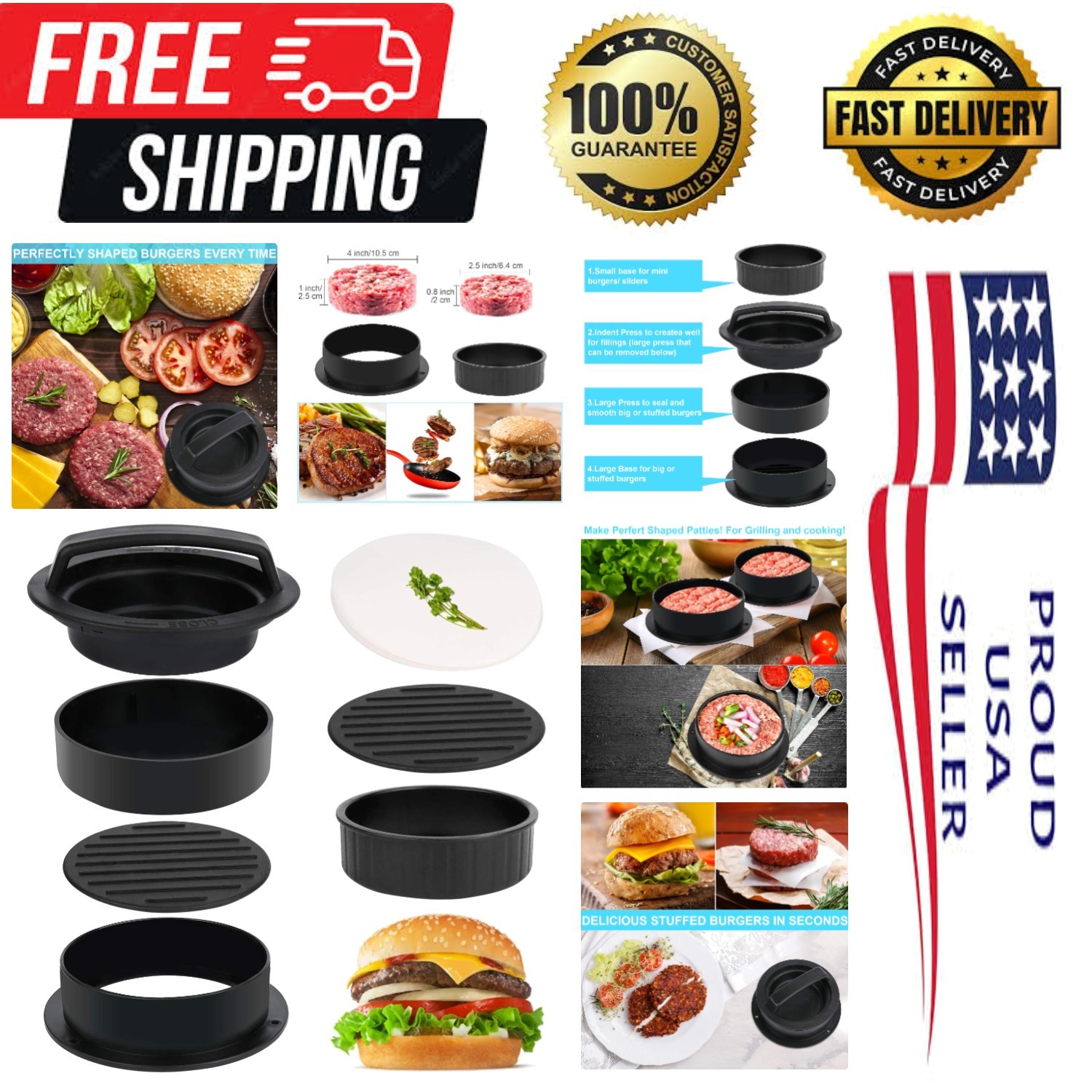 BPA-Free Stuffed Burger Press - 3 Sizes, Easy to Clean, Bonus Papers gallery
