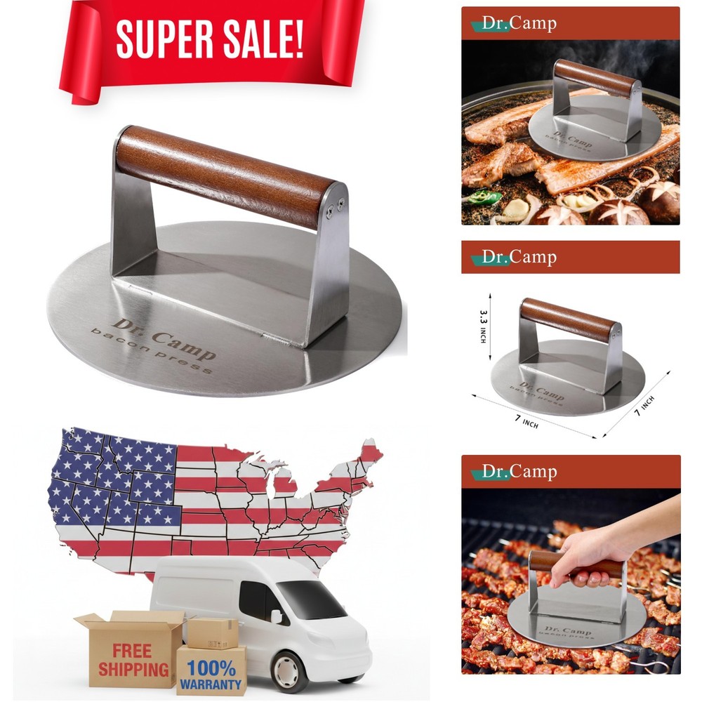Laser-Welded 7-Inch Stainless Steel Burger Press for Even Cooking Every Time