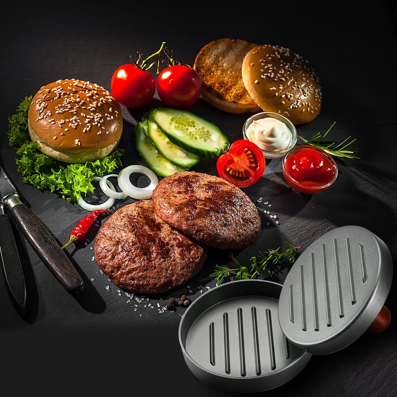 Burger Press Patty Maker Stainless Steel Hamburger Patty Press Mold Wood Handle gallery