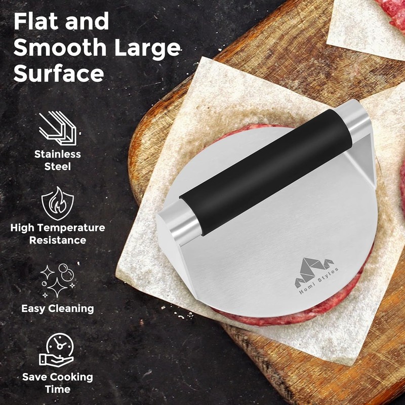 Stainless Steel Burger Press –5.5 inch Round and Square Meat Masher with Silicon gallery