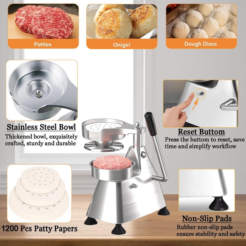 3 in 1 Commercial Burger Patty Maker 4/5/6 Inch Hamburger Press - Heavy Duty ... gallery