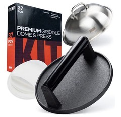 Smash Burger Press Kit– 7”Flat Cast Iron Press & 12”Basting Cover Melting Dome
