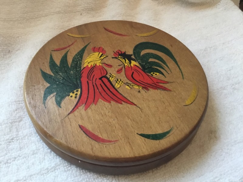 Vintage Wood Hamburger Press, Hand Painted Roosters gallery