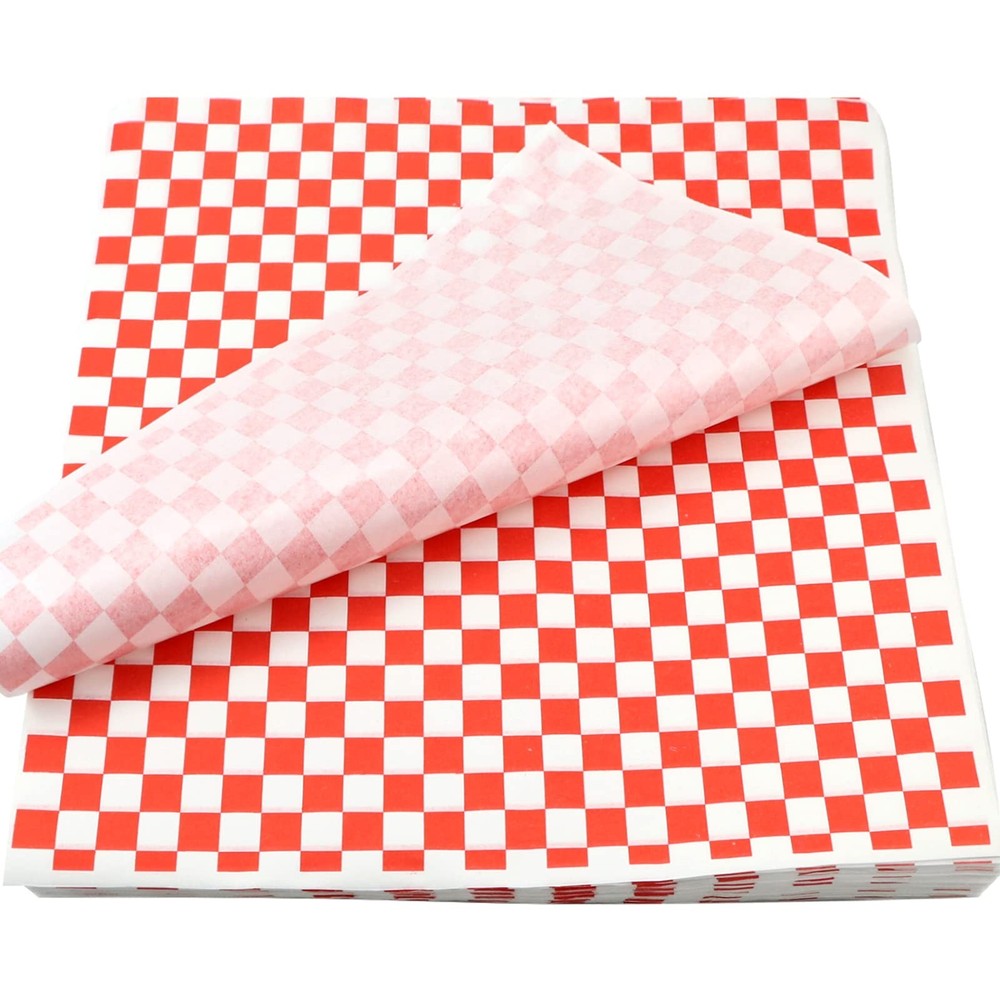 Oomcu 200 Sheets Red and White Checkered Dry Waxed Deli Large, Red/White