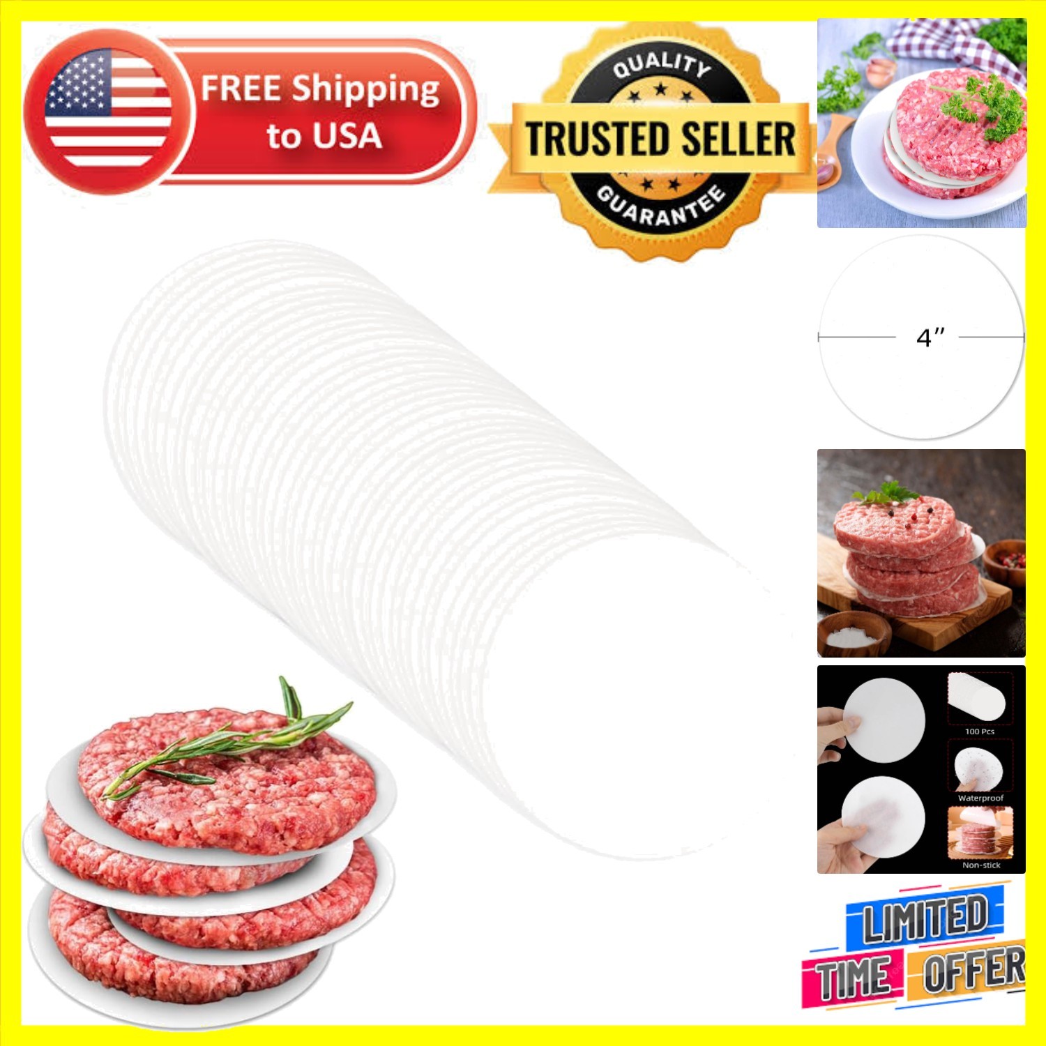 Versatile 4 Inch Non-Stick Patty Papers - 100 Sheets for Kitchen Efficiency gallery