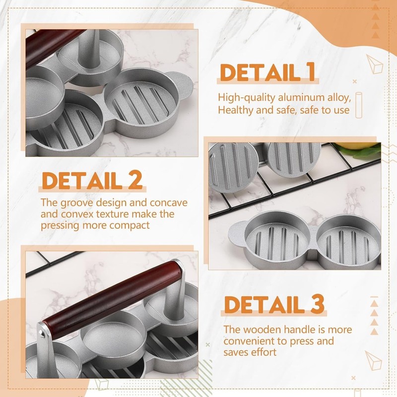 Mini Burger Press Three 2.64-inch Molds Small Meat Patty Maker Round Shape Press gallery