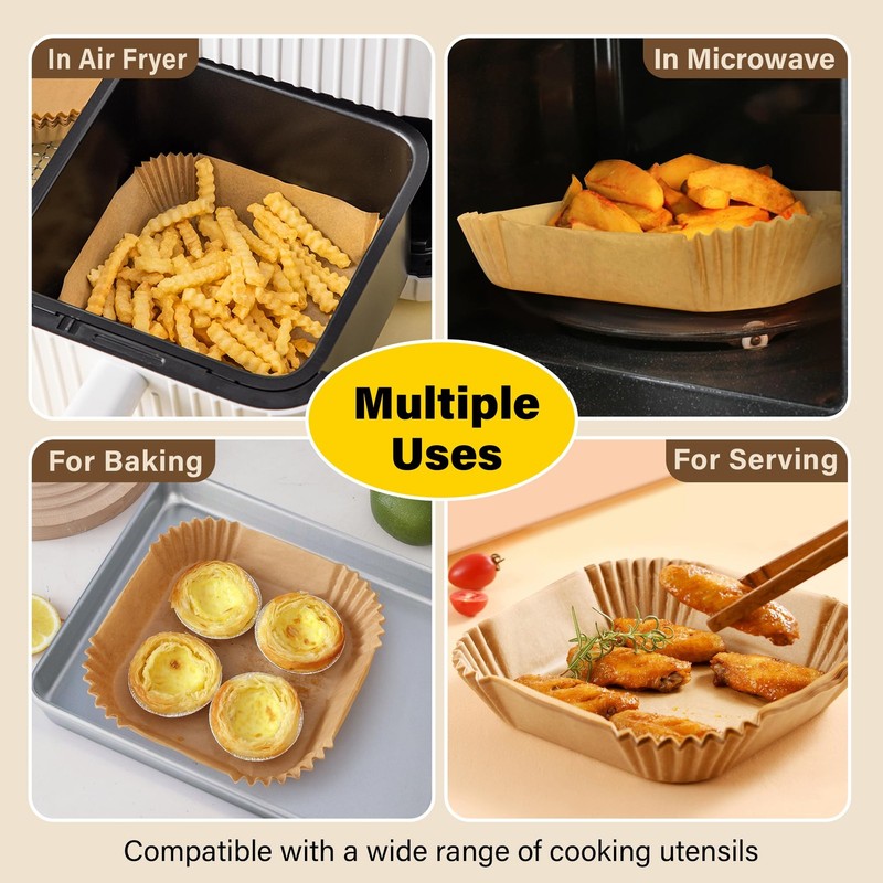 Air Fryer Liners Disposable, 250pcs Non-stick 8Inch-Square-250PCS, Yellow gallery