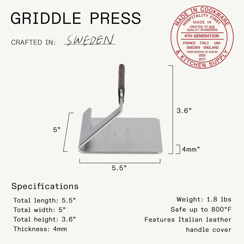 Cookware - Stainless Steel Grill Press - Removable Leather Handle Cover - Cra... gallery
