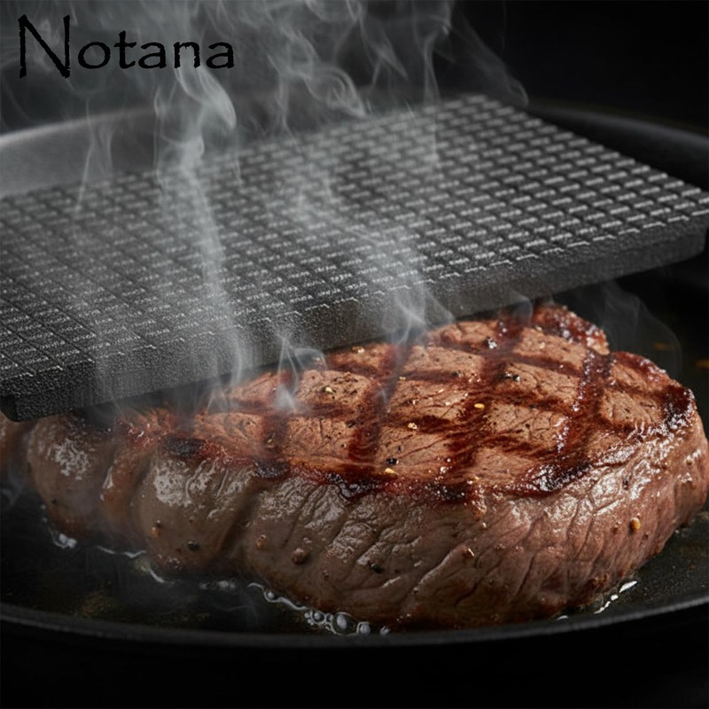 Heavy Duty Cast Iron Steak Weight Grill Press Wooden Handle 8x4 Inch gallery