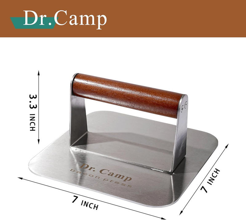 7 Inch Stainless Steel Burger Press with Real Wood Handle Heavy Duty Bacon Press gallery