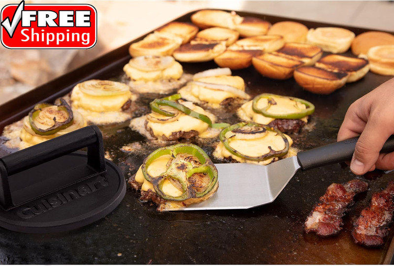 6.5" Cast Iron Smashed Burger Press, round Flat Edge Grill Press for Crispy Smas gallery