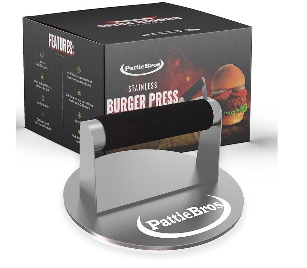 Pattie Bros Stainless Burger Press 6.2 In | Hamburger Press With Rubber Handle
