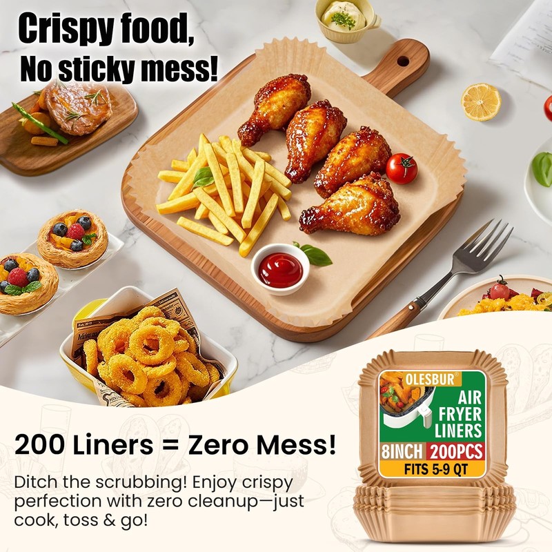 OLESBUR Air Fryer Liners Disposable, 200Pcs 8 Inch Airfryer Large, Natural gallery