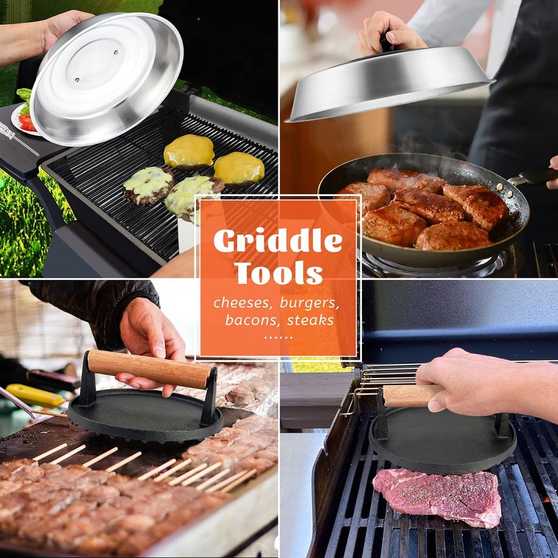 12In Cheese Melting Dome & 7In Cast Iron Grill Press, Stainless Steel Basting... gallery