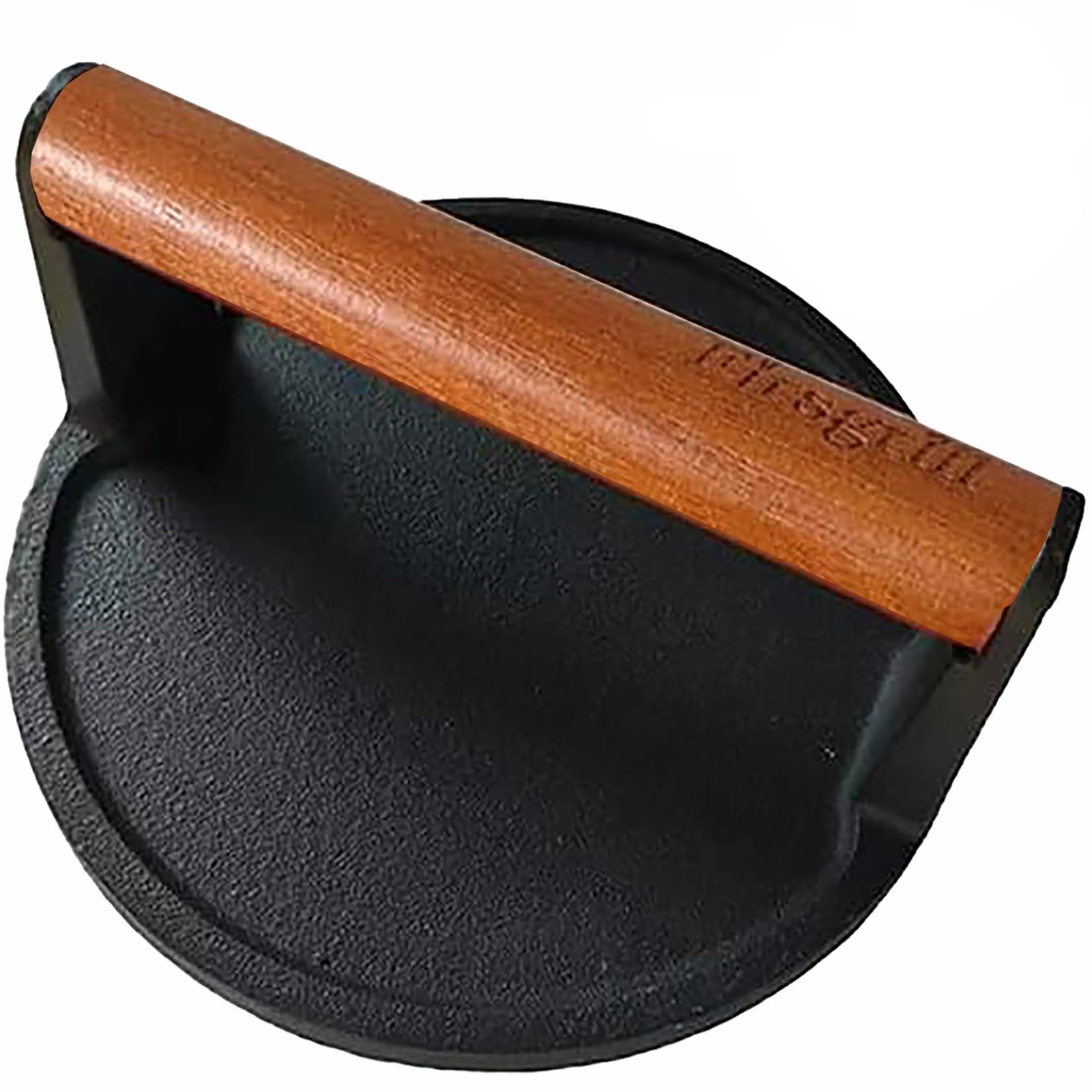 Burger Press 6.6" Round Heavy-Duty Cast Iron Smash Meat Steak with Wood Handl... gallery