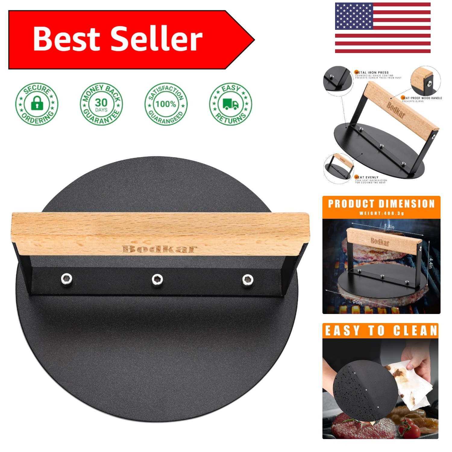 Rust-Proof 6” Burger Smasher: Ideal Gift for Grilling Enthusiasts & BBQ Lovers gallery