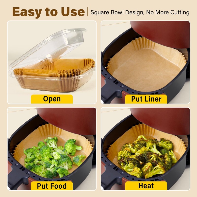 Air Fryer Liners Disposable, 125Pcs Parchment 8Inch-Square-125PCS, Yellow gallery