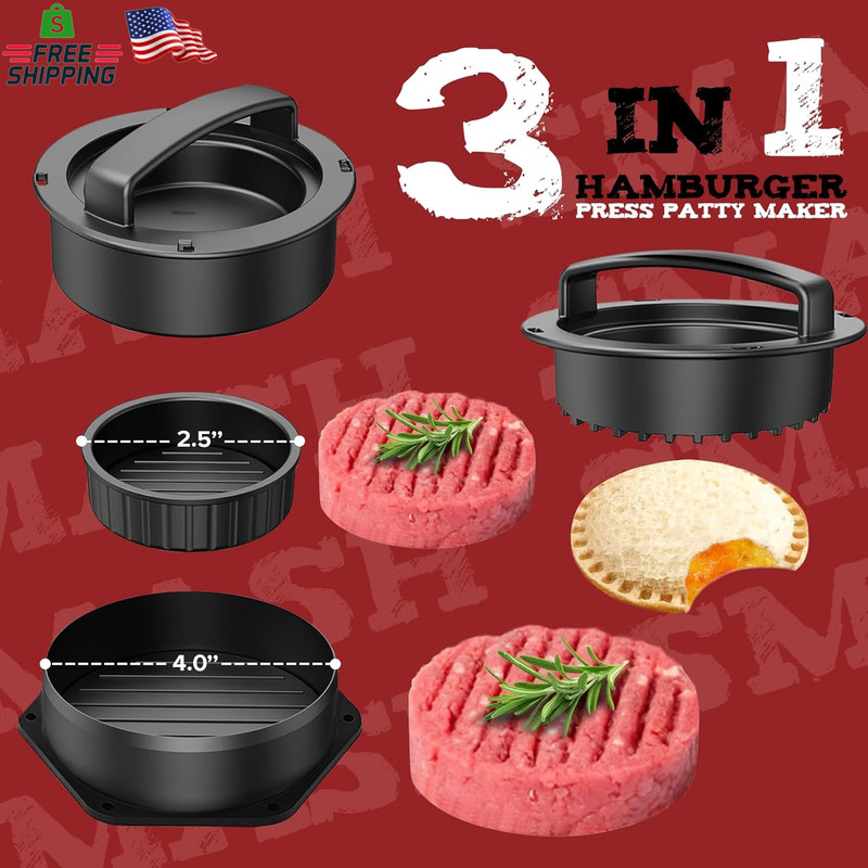 5Pcs Smash Burger Press Kit, 3 in 1 Hamburger Press Patty Maker, Cast Iron Burge gallery