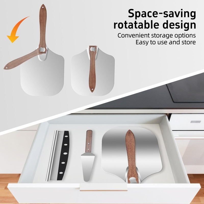 Aluminum Pizza Peel 12x14" With Foldable Wooden Handle - Metal Paddle, Rocker... gallery