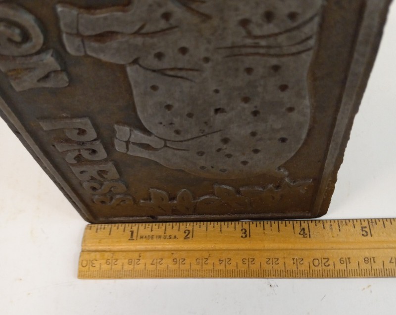 VTG Cast Iron Bacon Press w Wooden Handle 7 x 4.25" BBQ Grill Meat Smash Steak gallery