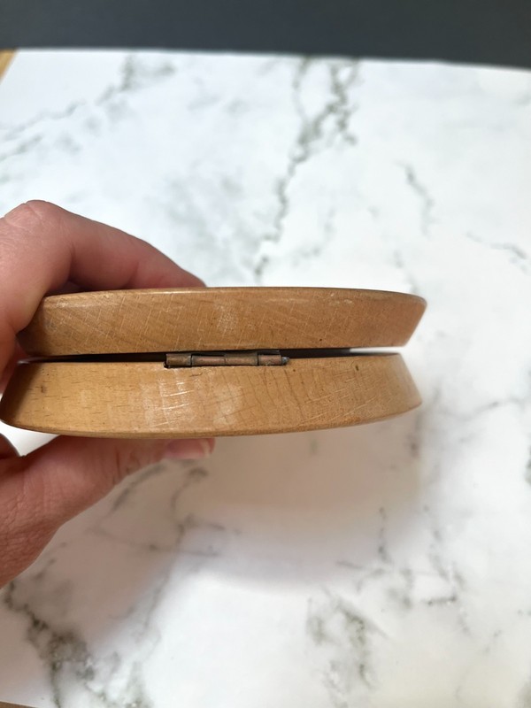 Vintage Mid- 20th Century Hand-painted Wooden Hamburger Press gallery