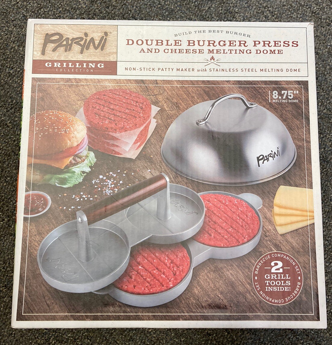 Parini Double Non-Stick Burger Press & Cheese Melting Dome 8.75" NIB gallery