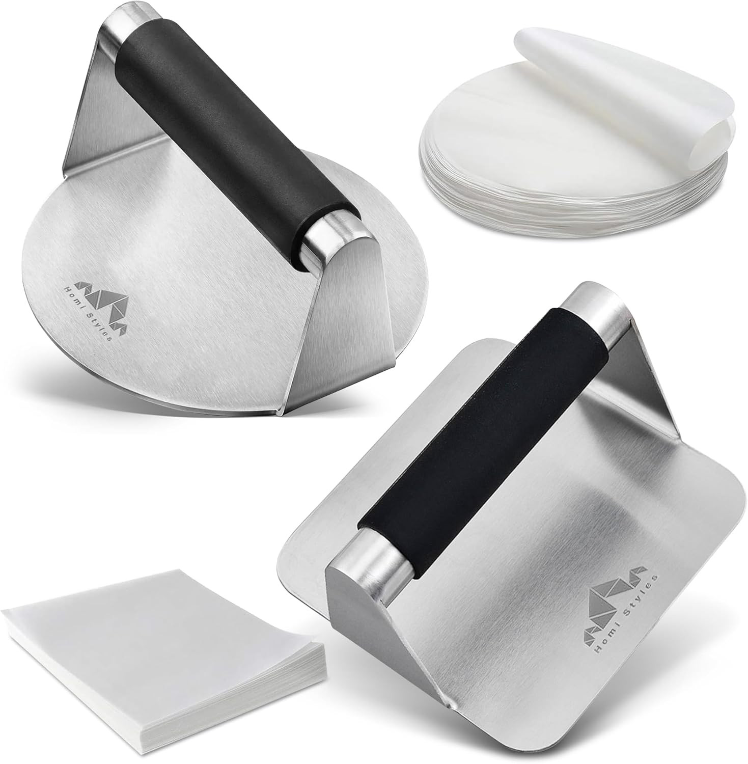 Stainless Steel Burger Press –5.5 Inch round and Square Meat Masher with Silicon gallery