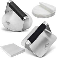 Stainless Steel Burger Press –5.5 Inch round and Square Meat Masher with Silicon