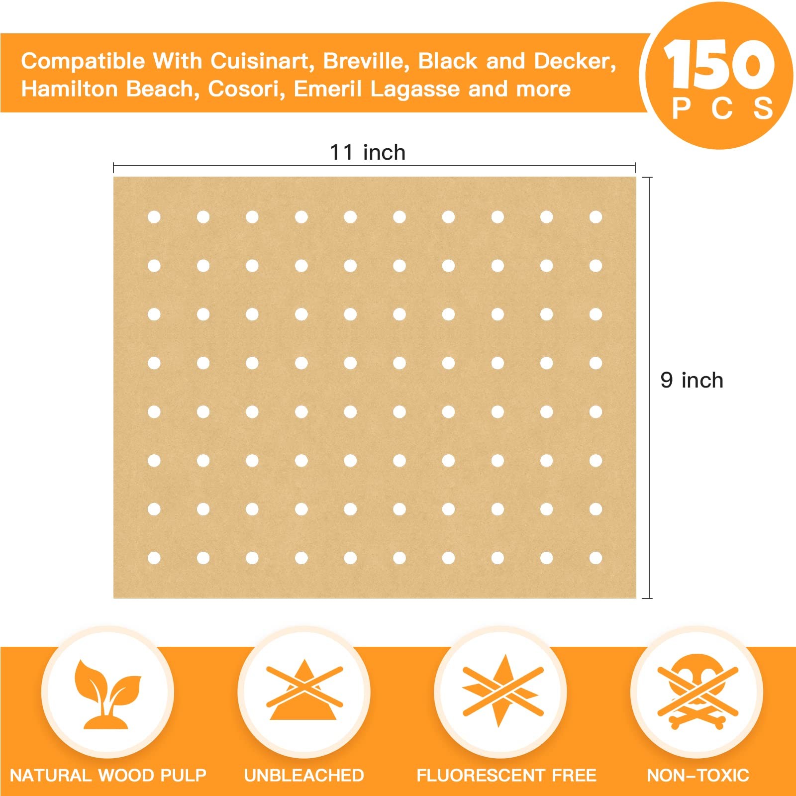 Air Fryer Disposable Parchment Paper Liners: 150pcs 9x11inch, Unbleached gallery