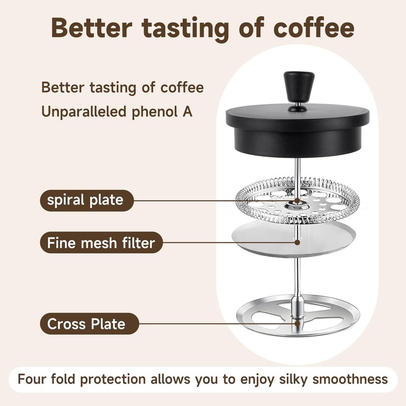 French press, borosilicate glass French press coffee maker, 3 layer stainless... gallery