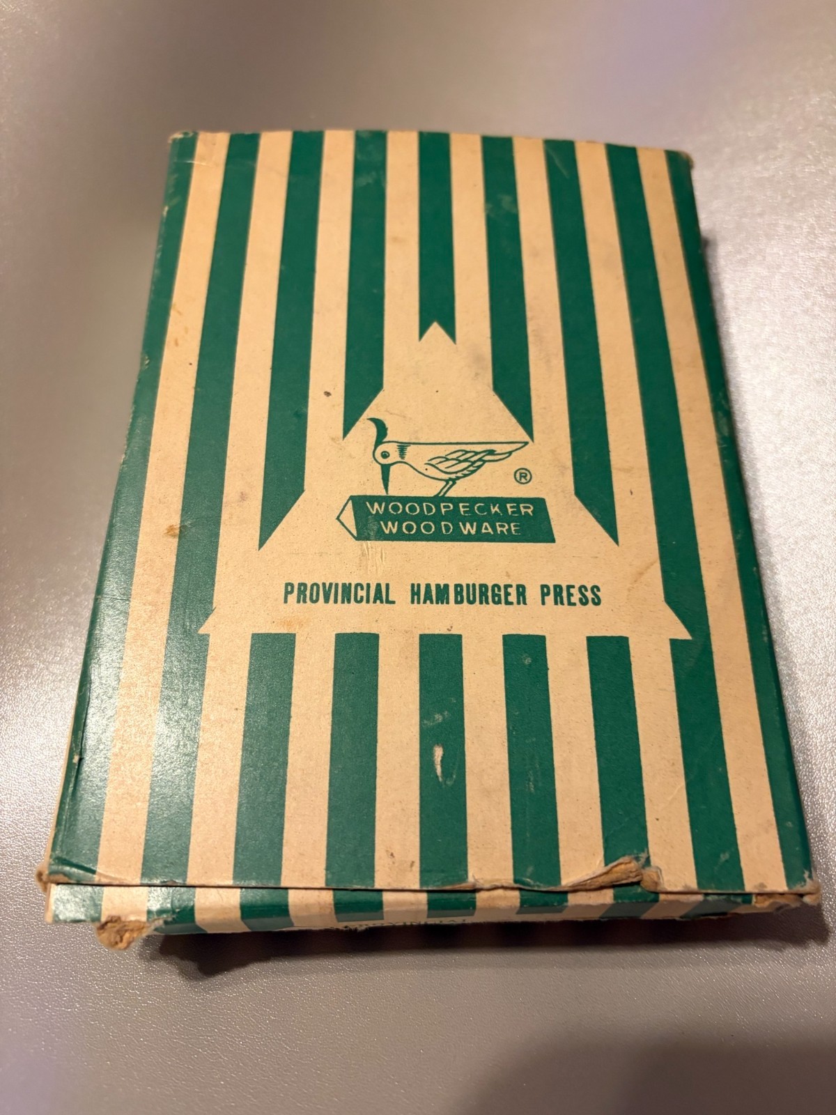 Vintage Woodpecker Woodware Hamburger Press w/ Box (New Old Stock) Japan gallery