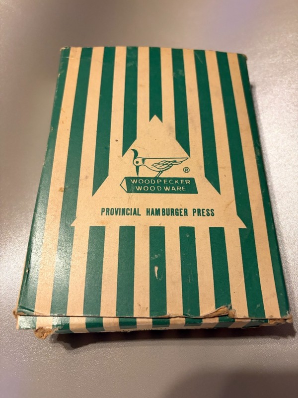 Vintage Woodpecker Woodware Hamburger Press w/ Box (New Old Stock) Japan gallery