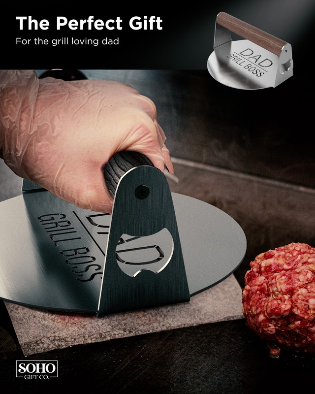 Grilling Gift for Dad Round BBQ Smash Burger Hamburger Press “Dad Grill Boss” gallery