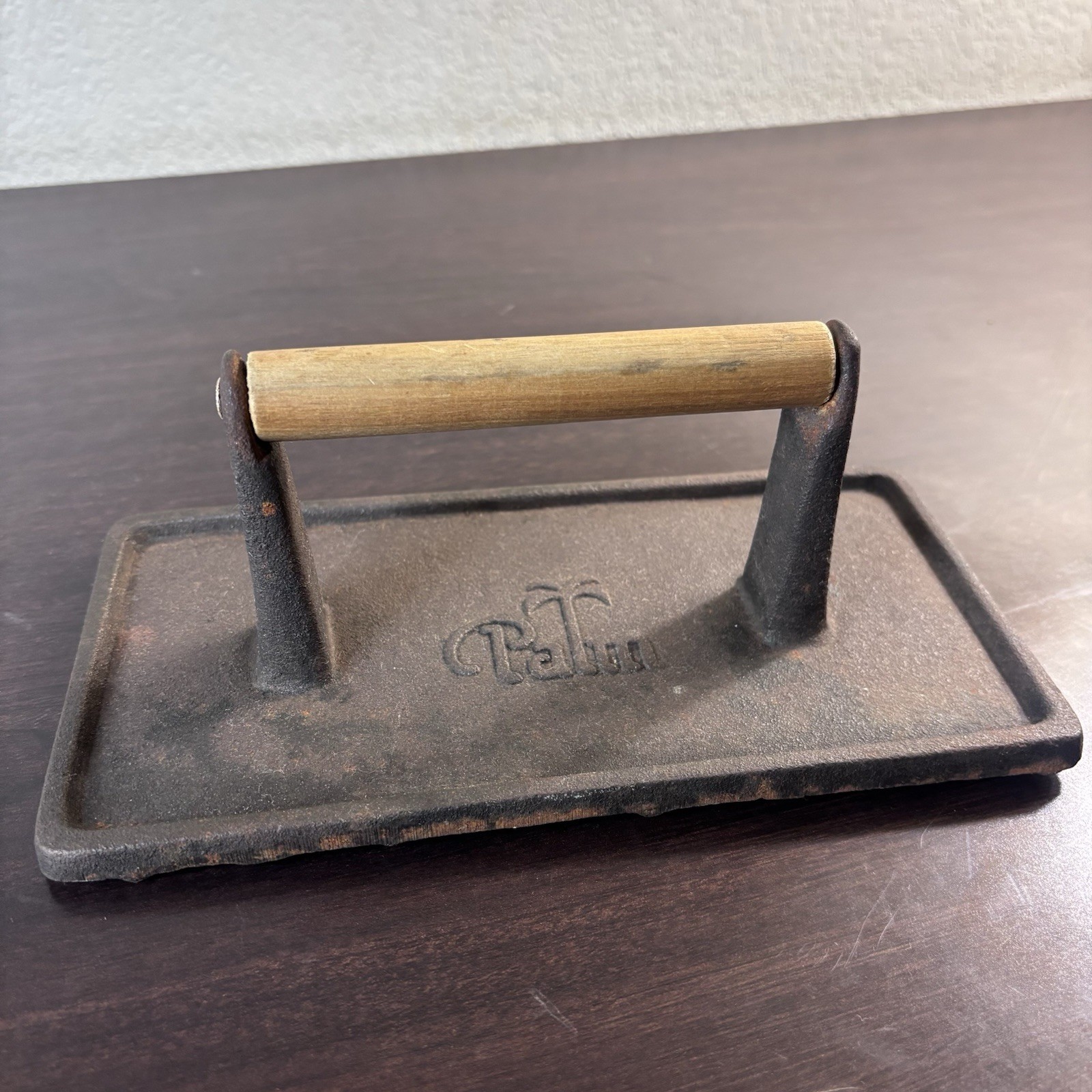 Palm Restaurant Cast Iron 8 3/4” Stovetop/Grill Press With Wooden Handle gallery