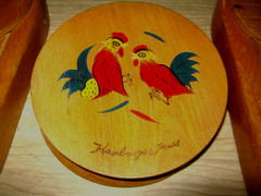 Hamburger Press Wooden Fighting Roosters Hand Painted Vintage