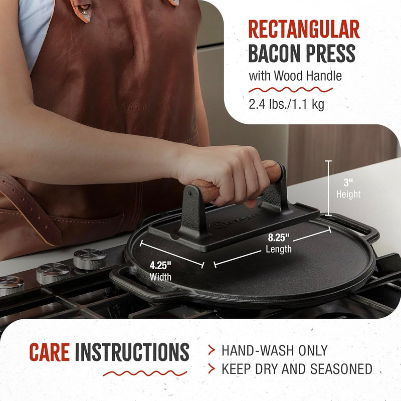 Cast Iron Panini Press, Burger Press, Bacon Press, Grill Press, Seasoned with 10 gallery
