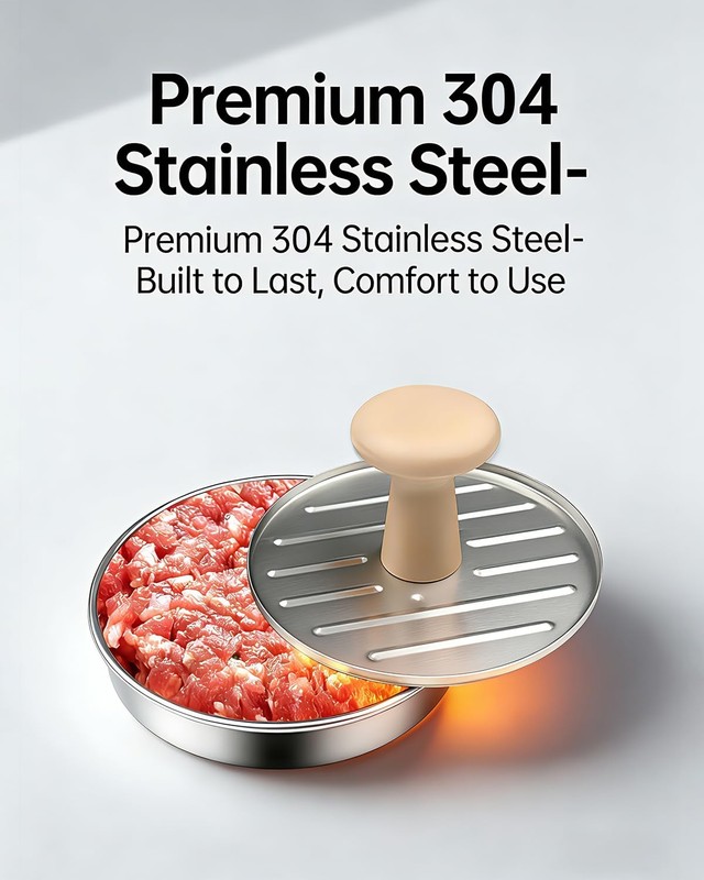 Burger Press, 5”Stainless Steel Hamburger Press Patty Maker, Non-Stick Hambur... gallery