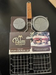Palm Restaurant Juicy Lucy Stuff-A-Burger Set Sealed New Stainless Basket Press