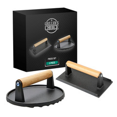 Cast Iron Grill Press Set, Heavy Duty Bacon & Smash Burger Press for Griddle
