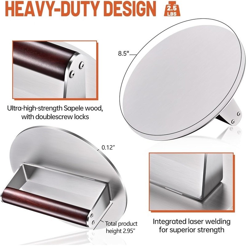 Heavy-Duty Stainless Steel Burger Press Non-Stick Grill Tool W/ Wooden Handle US gallery