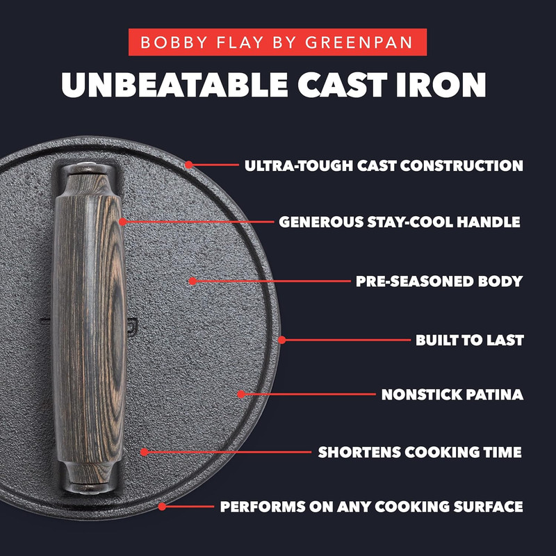 X Bobby Flay Smash Burger Press, 6.5" Cast Iron round Grill Press, Smashed Burge gallery