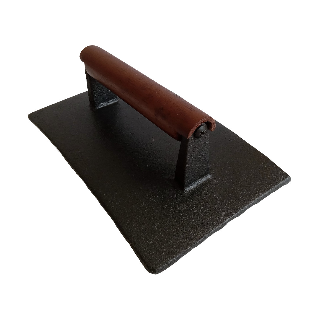 Cast Iron VTG Bacon Burger Press Wood Handle Black gallery