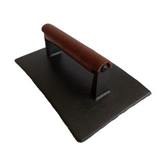 Cast Iron VTG Bacon Burger Press Wood Handle Black