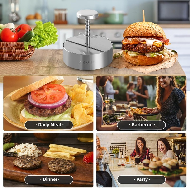 5.5" Stainless Steel Burger Press with 100 Patty Papers for Grill BBQ Lovers gallery