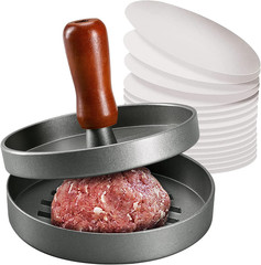 Burger Press Patty Maker Stainless Steel Hamburger Patty Press Mold Wood Handle