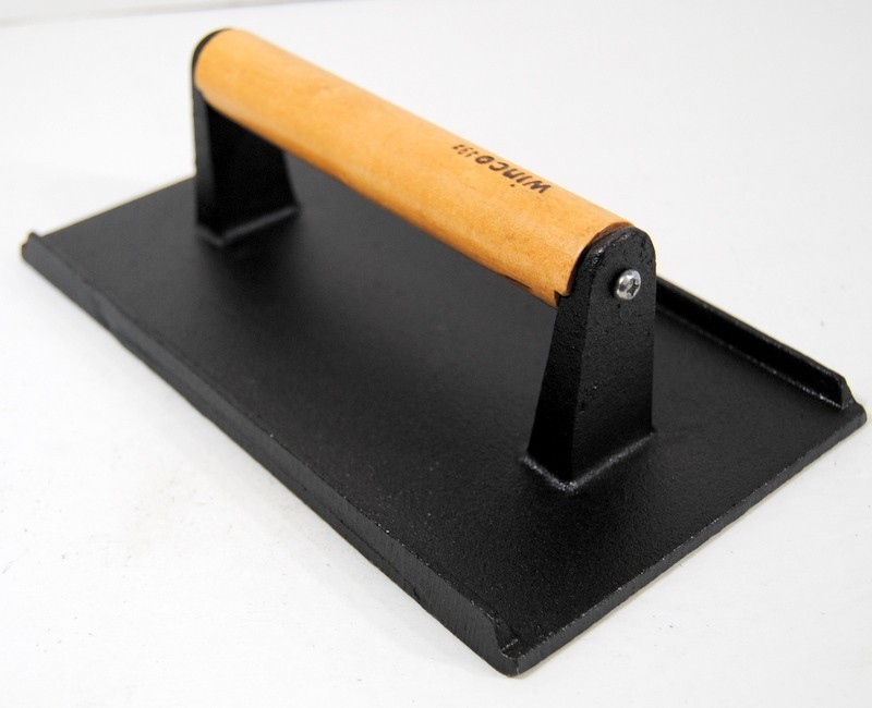 Winco SWA-9 Cast Iron Steak Weight & Bacon Press with Wood "Cool Touch" Handle gallery
