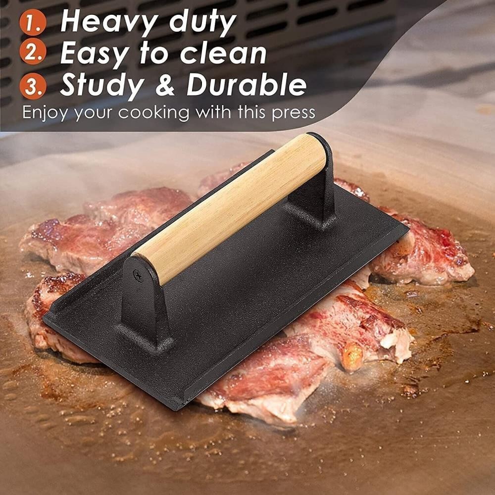 Cast Iron Grill Steak Press for BBQ Hamburger Bacon Meat Patty 2 Pack gallery